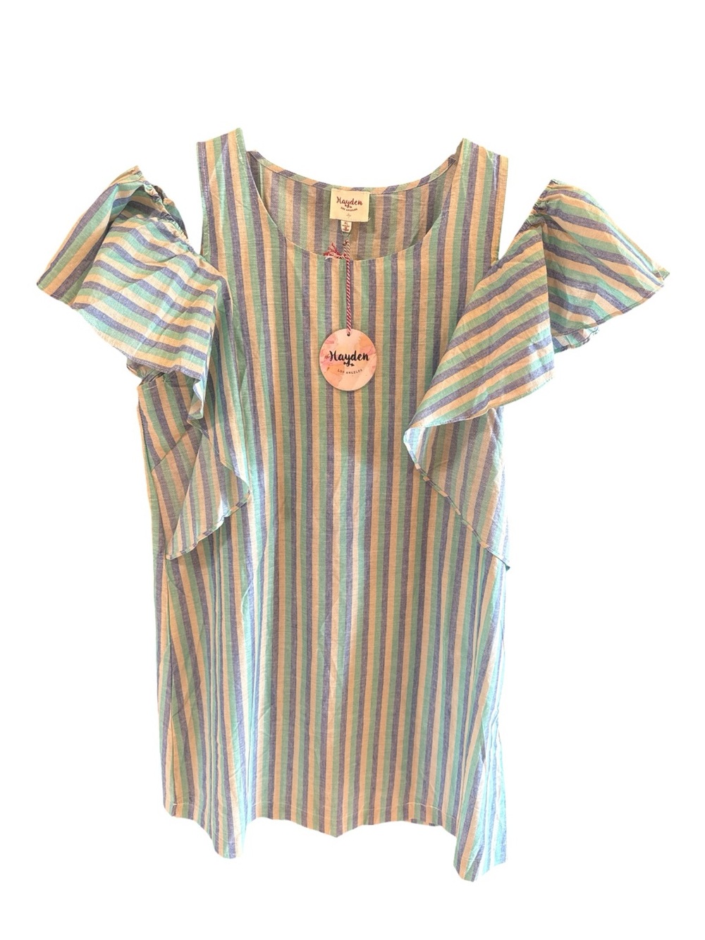 Hayden Striped Ruffle Sleeve Dress - Multicolor Pastels